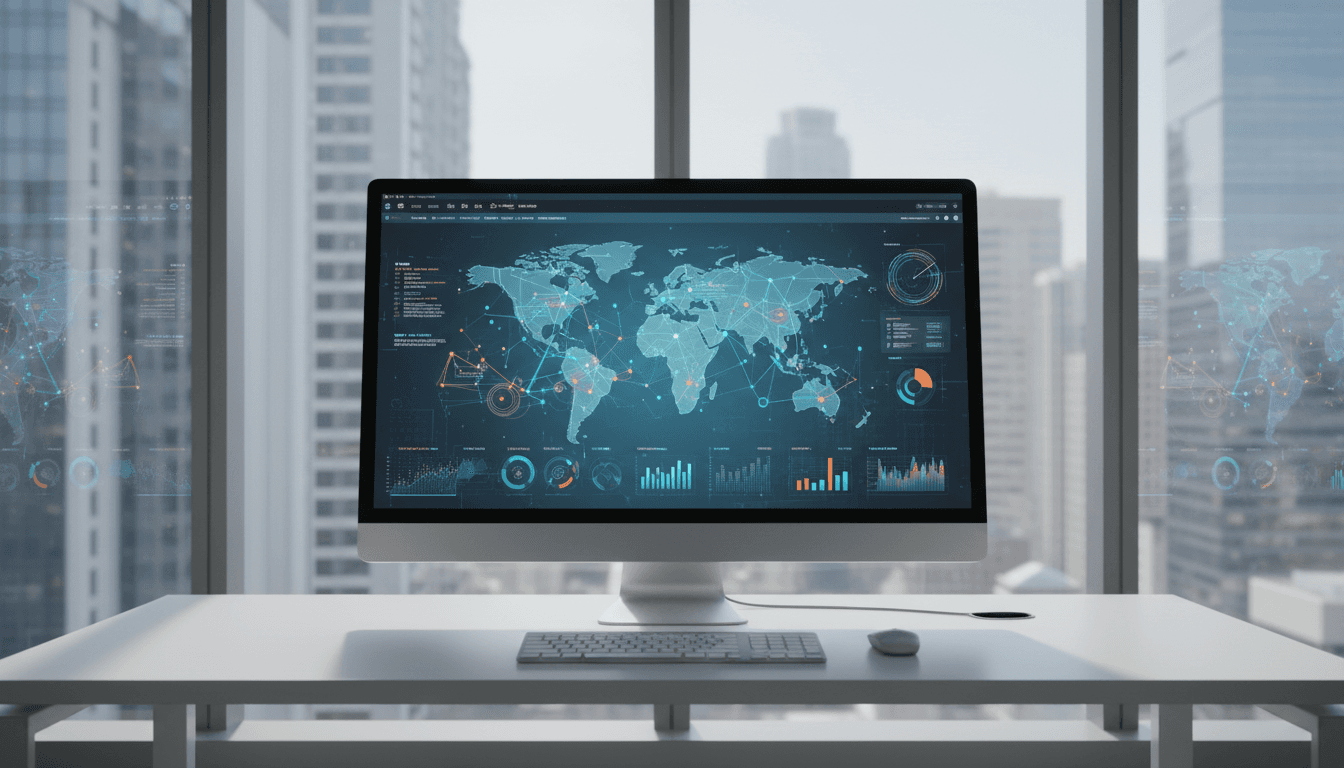 Supply chain analytics dashboard with global trade network visualization