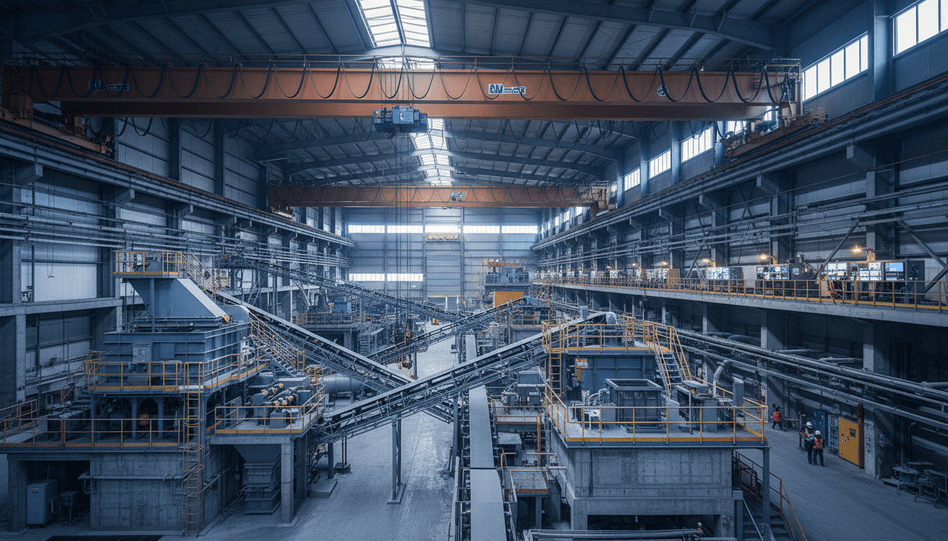 Modern mineral processing facility with supply chain infrastructure