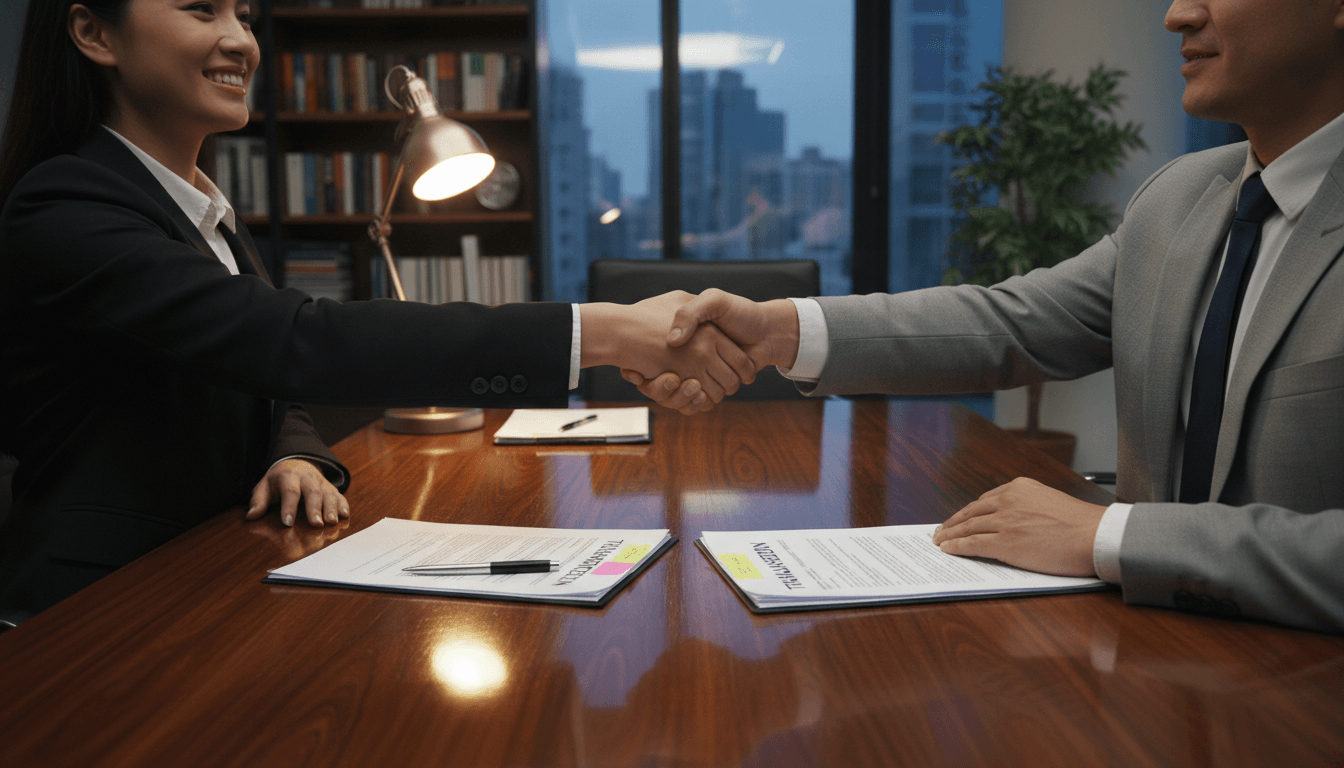 Transaction handshake closing a commercial agreement